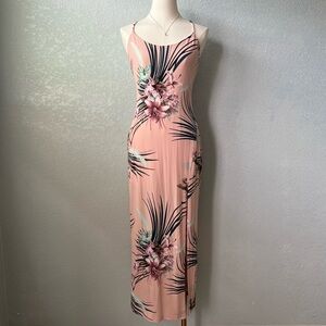 GBG Pink Tropical Floral Slip Maxi Dress Spaghetti Strap Medium